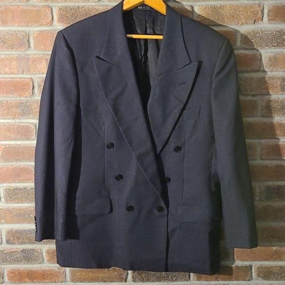 Profilo 40R Blazer - Double Breasted Peak Lapel Wool Slim Fit